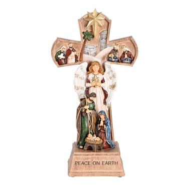 Imagem de Dicksons Estatueta de mesa de Natal, decoração festiva de Natal, 14 x 26 cm, resina presépio paz na terra