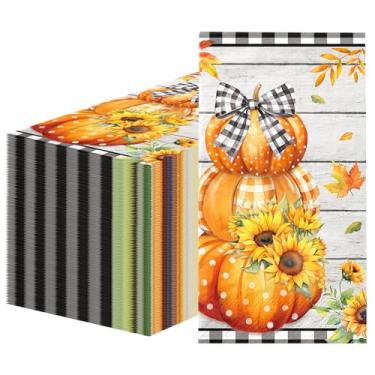 Imagem de Guardanapo de papel de abóbora de outono, preto e branco, buffalo, xadrez, outono, decoração de festa de ação de graças, para outono, aniversário, chá de bebê, casamento, festa de colheita de ação de