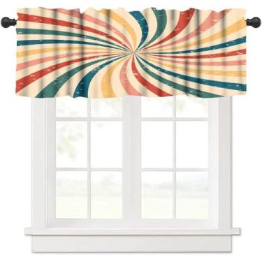 Imagem de ESPROUTTY Abajur de cozinha hippie arco-íris, cor anos 70, flores vintage, meados do século, boho, retrô, groovy, bolso para varão, janela pequena, cortina de tratamentos para cozinha, sala de estar