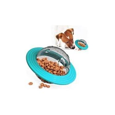 Imagem de Genérico Bola Interativa para Petiscos, Brinquedo Dispensador de Ração para Cães e Gatos, Azul Turquesa, Disco Voador com Limpeza Dental