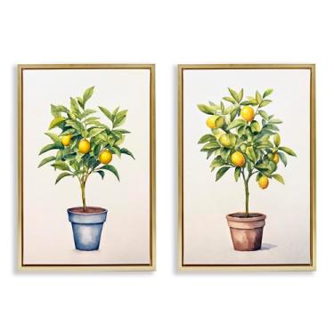 Imagem de Stupell Industries Conjunto de tela flutuante emoldurada dourada com serenata cítrica em vaso de 2 peças por Andrea Haase, 78 x 53 cm