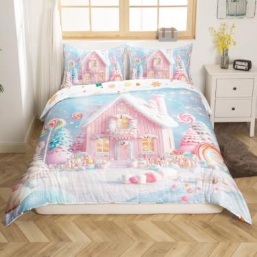 Imagem de Manfei Conjunto de capa de edredom infantil de Natal, tamanho solteiro, lindo conjunto de cama para decoração de quarto de meninos e meninas, tema de ano novo, capa de edredom leve, 1 fronha, sem
