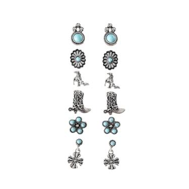 Imagem de Brincos vintage turquesa ocidental, botas de cowgirl, chapéu de cabeça de gado, joias boêmias, Zinco, Turquesa