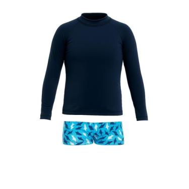 Imagem de Camisa Proteção Solar Uv 50 + Sunga Boxer Infantil Juvenil - Tubarão S