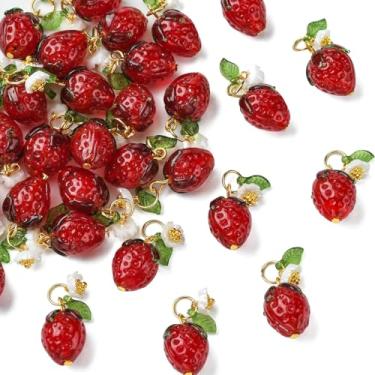 Imagem de UR URLIFEHALL 30 berloques de frutas 3D feitos à mão com contas de morango vermelho para colar, pulseira, brinco, faça você mesmo, joias artesanais