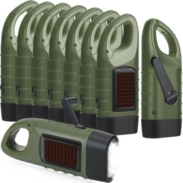 Imagem de Leelosp 9 peças de lanterna de manivela movida a energia solar para emergências, dínamo recarregável, luz de sobrevivência de LED para esportes ao ar livre, caminhadas, acampamento (verde)