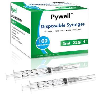 Imagem de Seringas Pywell 3mL com agulha 22G 1,0 cm Luer Lock, pacote com 100