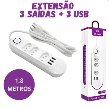 Imagem de Extensão 3 Tomadas 3 USB Cabo 2m Bivolt Branco - LIPPIN
