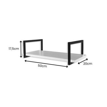 Imagem de Nicho Metalon Prateleira Simples 50x20cm Preto - VR Designer, Branco