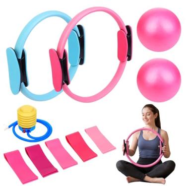 Imagem de AFOROEOA Conjunto de anel e bola de Pilates Equipamento de Pilates para treino em casa (rosa azul)