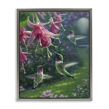 Imagem de Stupell Industries Design de arte de parede em tela flutuante cinza para jardim de beija-flor Haven por Collin Bogle, 78 x 63 cm