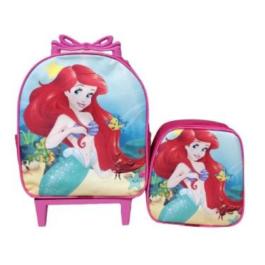 Imagem de Kit Mochila Escolar Pequena Sereia Ariel Baby Rosa Menina - DB