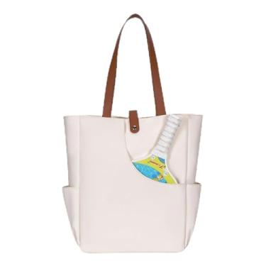 Imagem de Bolsas Pickleball para mulheres, bolsa de grande capacidade para bola de pickle e tênis com bolsos de cobertura para remos e garrafa, mochila multifuncional de couro branco para pickleball, melhor