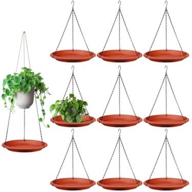 Imagem de Vaso suspenso para plantas internas e externas, pires de plantas de 30,5 cm com correntes de cesta, prateleira ajustável para pendurar plantas decorativas e vasos de flores para janela, parede, teto