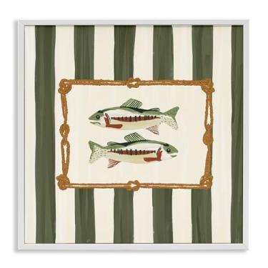 Imagem de Stupell Industries Peixe marítimo com borda de corda branca emoldurada giclée design de arte por Veronica Lara, 12 x 12