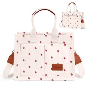 Imagem de LHMTQVK Bolsa de lona para mulheres, bolsas de trabalho grandes Bíblia Tote, Morango pequeno, One Size