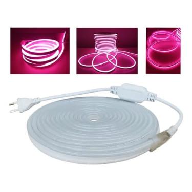 Imagem de Mangueira Led Neon Rosa 1m 8x16mm Flex Alto Brilho 110v