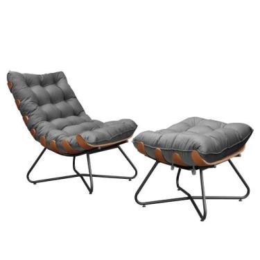 Imagem de Poltrona Com Puff Costela Madeira Eva King Lar Cinza - Metal Móveis