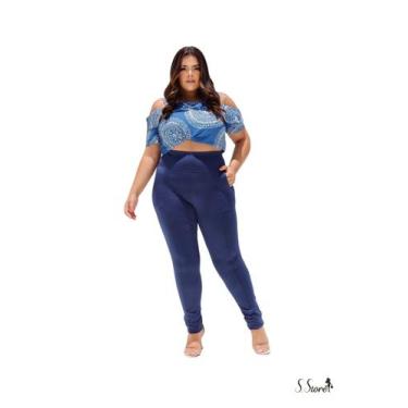 Imagem de Calça Plus Size Montaria Flanelada Peluciada Leg Com Bolsos Cós Alto -