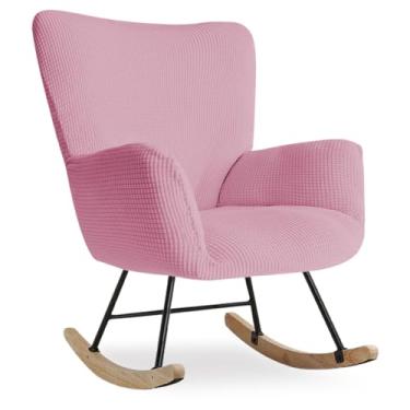 Imagem de Buenanir Capa de cadeira de balanço para berçário, capa elástica para cadeira de leitura, jacquard moderna, capa protetora de poltrona de balanço para sala de estar, berçário, quarto, rosa