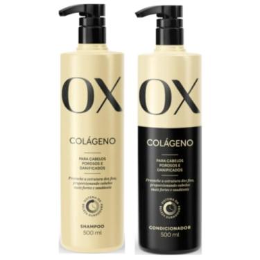 Imagem de OX Colágeno, Kit Shampoo e Condicionador 500ml, Para Cabelos Porosos e Danificados, Tratamento Prolongado 120h