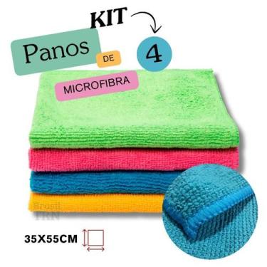 Imagem de Kit 4 Panos de Pia Microfibra Colorido 35x55cm Cozinha Super Absorvent