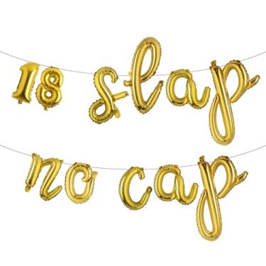 Imagem de 18 Slaps No Cap Banner de balão multicolorido - suprimentos, ideias e decorações para festa de aniversário de 18 anos (L 18 SLAPS NO CAP Gold)