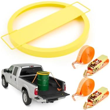 Imagem de Zonon 2 peças de estilingue de elevação de tambor para balde de 55 galões, pacote com 2 alças de catraca ajustáveis e 1 tampa de segurança de tambor de aço, capacidade de até 2,721 kg, ajustável para