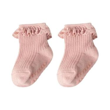 Imagem de Meias De Algodão Com Renda Para Meninas, Antiderrapantes, Cor Pura, At