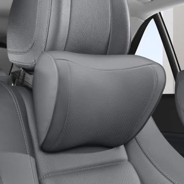 Imagem de Dapucarin Travesseiro de encosto de cabeça de carro 100% espuma de memória, capa de couro removível respirável, almofada de pescoço com suporte de assento premium para dirigir, viajar, casa