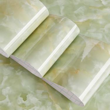 Imagem de YIWIXI Papel de parede de contato de mármore verde descasque e cole móveis de bancada Waterpoof capa removível autoadesiva para cozinha armário de banheiro gaveta prateleira (P - mármore verde - 10 x