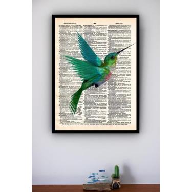 Imagem de Quadro Decorativo Beija Flor Verde Vintage - 70X50Cm - Quadros On-Line