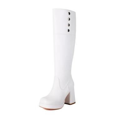 Imagem de Botas de tornozelo ForeMode de couro gótico de salto alto cravejadas b