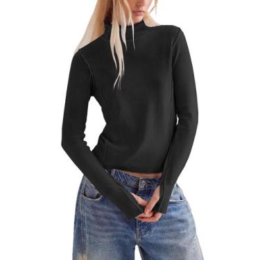 Imagem de Camisa de manga comprida de gola alta Silly Turtle Casual Feminina Pre