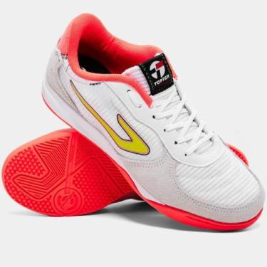 Imagem de Chuteira Futsal Topper Letra IV Unissex - Branco e Amarelo, 40