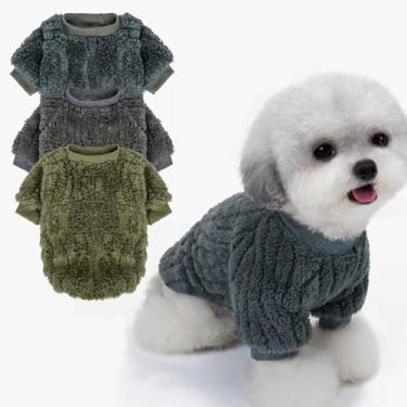 Imagem de FabriCastle Suéter para cães, pacote com 3 roupas e casacos, jaqueta para animais de estimação PP para cães pequenos, meninos ou meninas, suéteres macios e quentes para gatos, fantasias de Natal