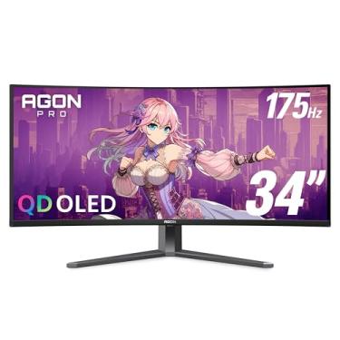 Imagem de AOC Agon PRO AG346UCD Monitor de jogos QD OLED ultra amplo curvo de 86 cm, WQHD 21:9 3440 x 1440, 175Hz 0,03ms, compatível com G-Sync, HDR 400 True Black, USB 3.2, altura ajustável, pronto para jogos