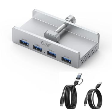 Imagem de Hub alimentado por USB 3.0, hub de dados USB multiportas com 2 cabos longos montados na mesa, suporte de monitor para iMac, PC, laptop e outros dispositivos USB (cabos de dados de 149.9 cm e 99.1 cm)