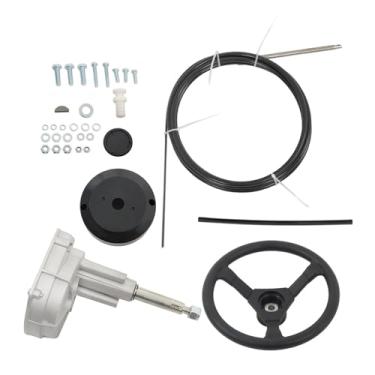 Imagem de WFLNHB Kit de direção mecânica para barco com sistema de direção externa, 17 cabos de direção externos, sistema de direção de turbina