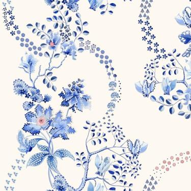 Imagem de Cath Kidston Road Papel de parede floral azul e branco