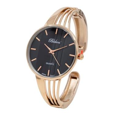 Imagem de Blekon Collections Relógio feminino de quartzo com pulseira elegante de 34 mm, Preto/ouro rosa