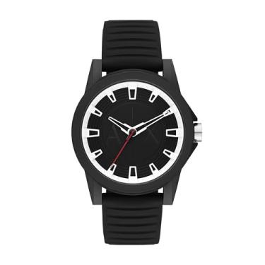 Imagem de Armani Exchange Relógio Masculino com Mostrador Analógico de Três Ponteiros e Pulseira de Aço Inoxidável ou Couro, Silicone Preto/Branco, 3H Masculino