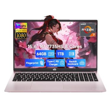 Imagem de NIMO Laptop para jogos IPS FHD de 15,6 polegadas, 8 núcleos Ryzen 7 7735HS 64GB DDR5 RAM 1TB SSD (Beats i7-12650H) Computador com teclado Radeon 680M 100W Tipo-C retroiluminado impressão digital, para
