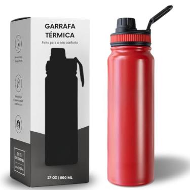 Imagem de Garrafa Térmica de Água Inox 800ml Esportiva Premium Vácuo Isolado Academia, Viagem e Trabalho (Vermelho)