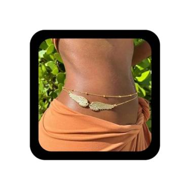 Imagem de Allereyae Corrente de cintura gótica com asas de anjo sexy douradas, correntes para o abdômen, cintura para o corpo, corrente de corpo de asa de anjo, ajustável, biquíni, joia de verão e praia para