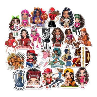 Imagem de Pacote de 25 adesivos femininos de futebol americano – Decalques de vinil de futebol americano à prova d'água para laptop, capacete, diário, garrafa de água – adesivos fofos e esportivos para
