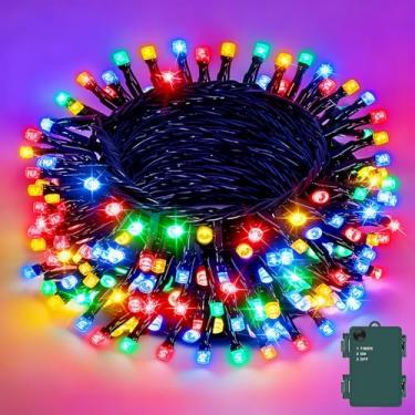 Imagem de cshare Luzes de Natal operadas por bateria ao ar livre à prova d'água, luzes de Natal multicoloridas com temporizador de 5 m, 50 LED, decorações de Natal, guirlanda, festa, jardim