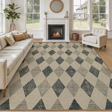 Imagem de Tapete de juta fácil 20 x 25 cm tapetes xadrez: tapete de área tecido lavável antiderrapante antiderrapante tapete interno externo tapetes grandes para sala de estar quarto sala de jantar fazenda