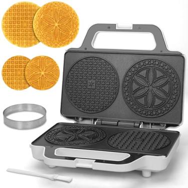 Imagem de SugarWhisk Pizzelle Maker elétrico, ferro Stroopwafel antiaderente, máquina de biscoito de 5 x 12,7 cm para o Natal, molde de 10 cm incluído, branco