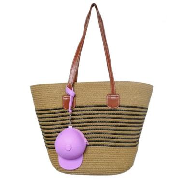 Imagem de Farm4Far Bolsa de mão feminina casual vintage retrô de palha para praia, 25ss4043br